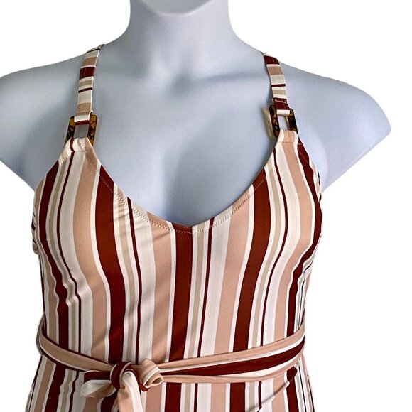 Cupshe One Piece Striped Cross Back Belted Swimsuit Women's Large NEW NWT - Picture 7 of 13